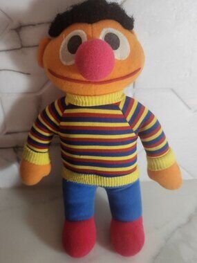 1984 Vintage Sesame Street Ernie Plush Doll Striped Sweater 9 Inch Toy